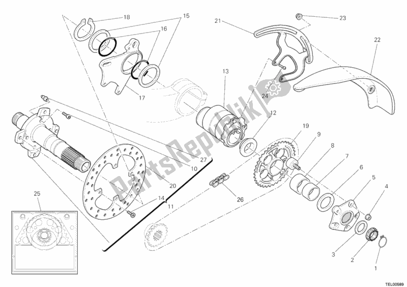 Alle onderdelen voor de Naaf, Achterwiel van de Ducati Hypermotard 1100 EVO USA 2012